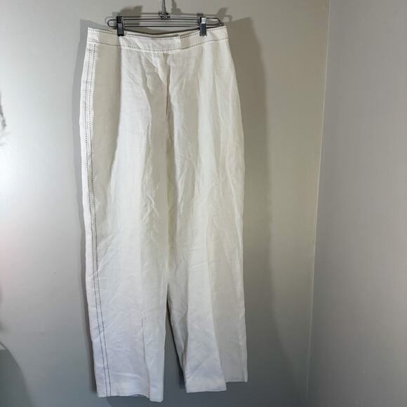 Vintage Eagle's Eye 100% Linen Wide Leg Trousers | Contrast Stitching - Picture 1 of 7